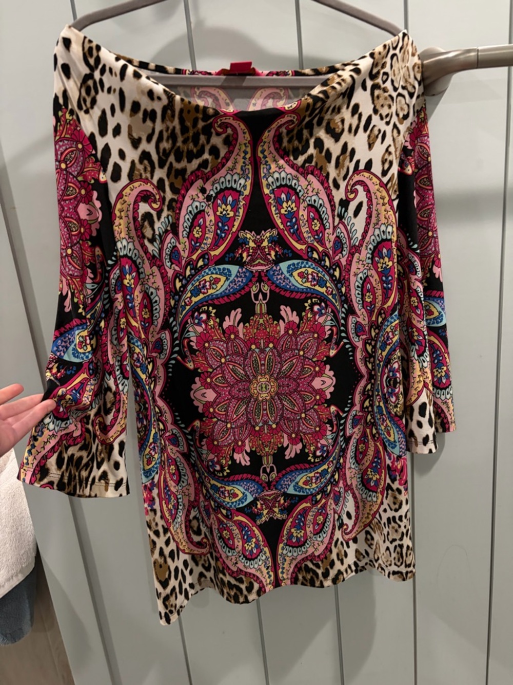 Sunny Leigh One-Shoulder Paisley & Floral Mini Dress in Pink and Black